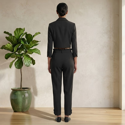 Black Co-Ord Set for Women | Cropped Blazer & High Waist Trousers | Formal Chic Outfit