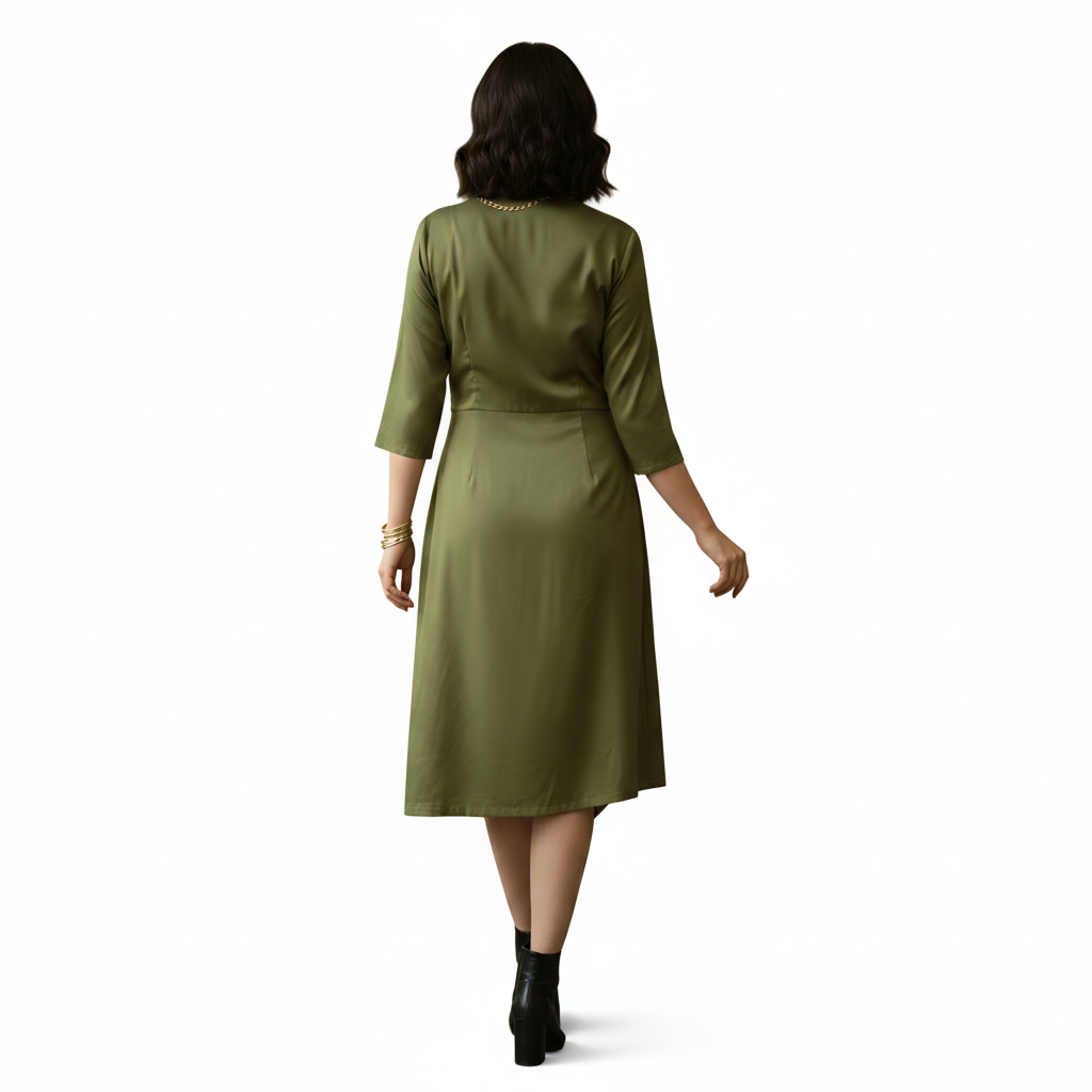 Bralloom olive Rayon Middi back view