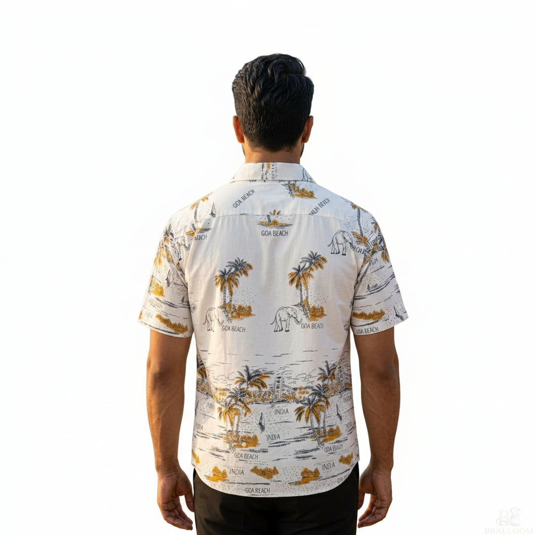 Men’s Rayon Printed Summer Shirt – Tropical Palm Print Casual Half Sleeve Beach Shirt