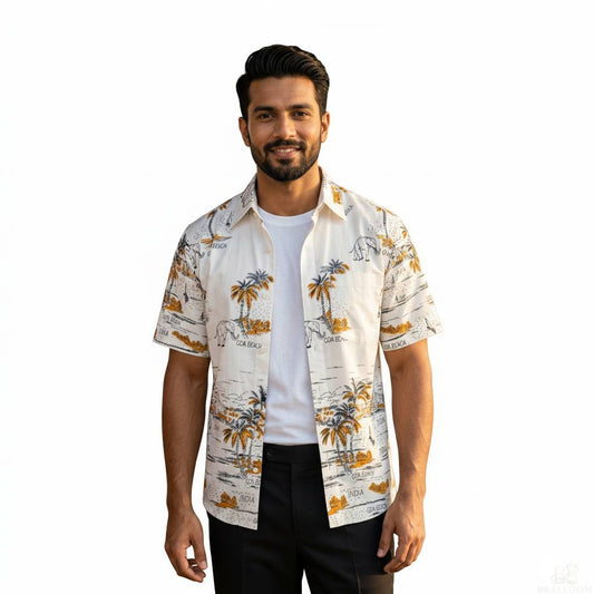 Men’s Rayon Printed Summer Shirt – Tropical Palm Print Casual Half Sleeve Beach Shirt