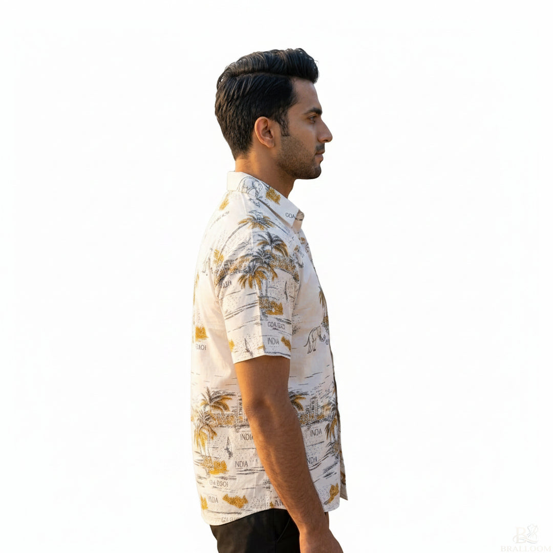 Men’s Rayon Printed Summer Shirt – Tropical Palm Print Casual Half Sleeve Beach Shirt