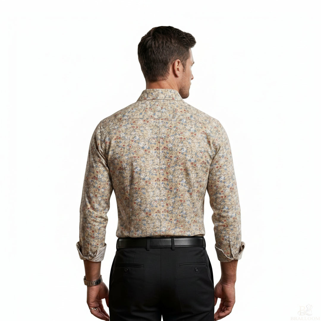 Men’s Rayon Floral Printed Shirt – Beige Premium Casual Full Sleeve Slim Fit Shirt