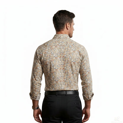 Men’s Rayon Floral Printed Shirt – Beige Premium Casual Full Sleeve Slim Fit Shirt