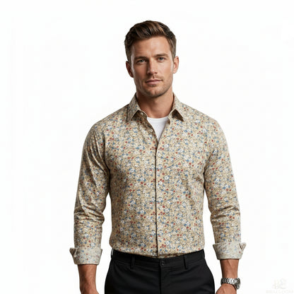 Men’s Rayon Floral Printed Shirt – Beige Premium Casual Full Sleeve Slim Fit Shirt