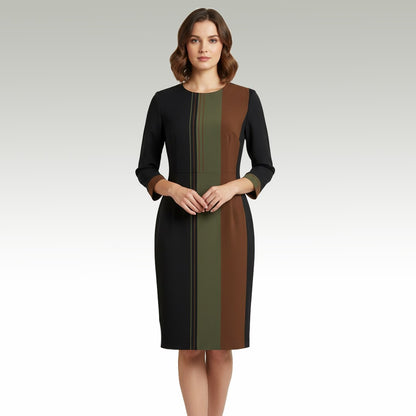 Bralloom Women's Formal Colorblock Bodycon Midi Dress | Office Wear Western Dress