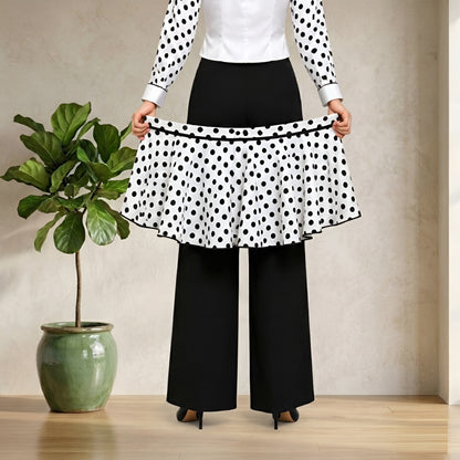 Women’s Black & White Polka Dot Peplum Co-Ord Set with Wide Leg Pants