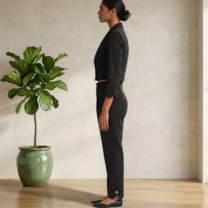Black Co-Ord Set for Women | Cropped Blazer & High Waist Trousers | Formal Chic Outfit