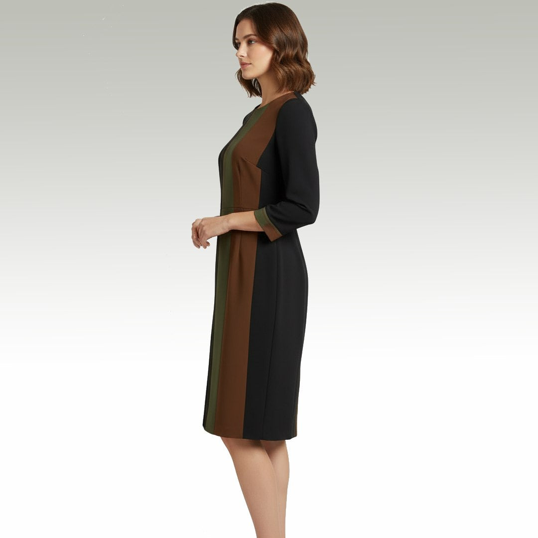 Bralloom Women's Formal Colorblock Bodycon Midi Dress | Office Wear Western Dress