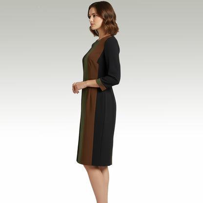 Bralloom Women's Formal Colorblock Bodycon Midi Dress | Office Wear Western Dress